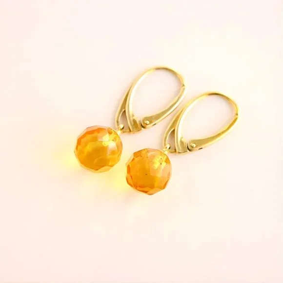 Lemon Drop Amber Earrings in 14k Gold Plated Sterling Silver - Picture 3 of 4